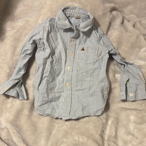 Light Blue Long-Sleeve Button-Down Shirt for Kids with Pocket Detail Easter
